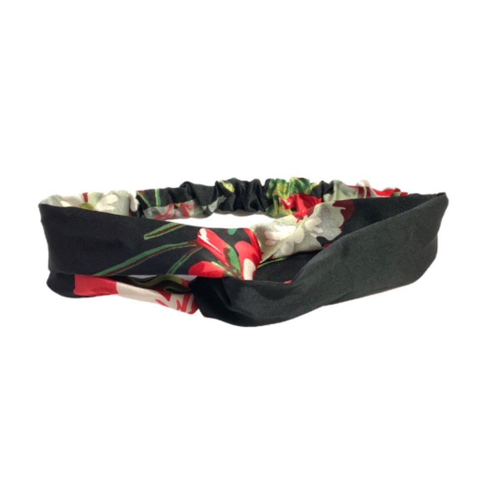 Black Floral Print Boho Twist Stretch Headband